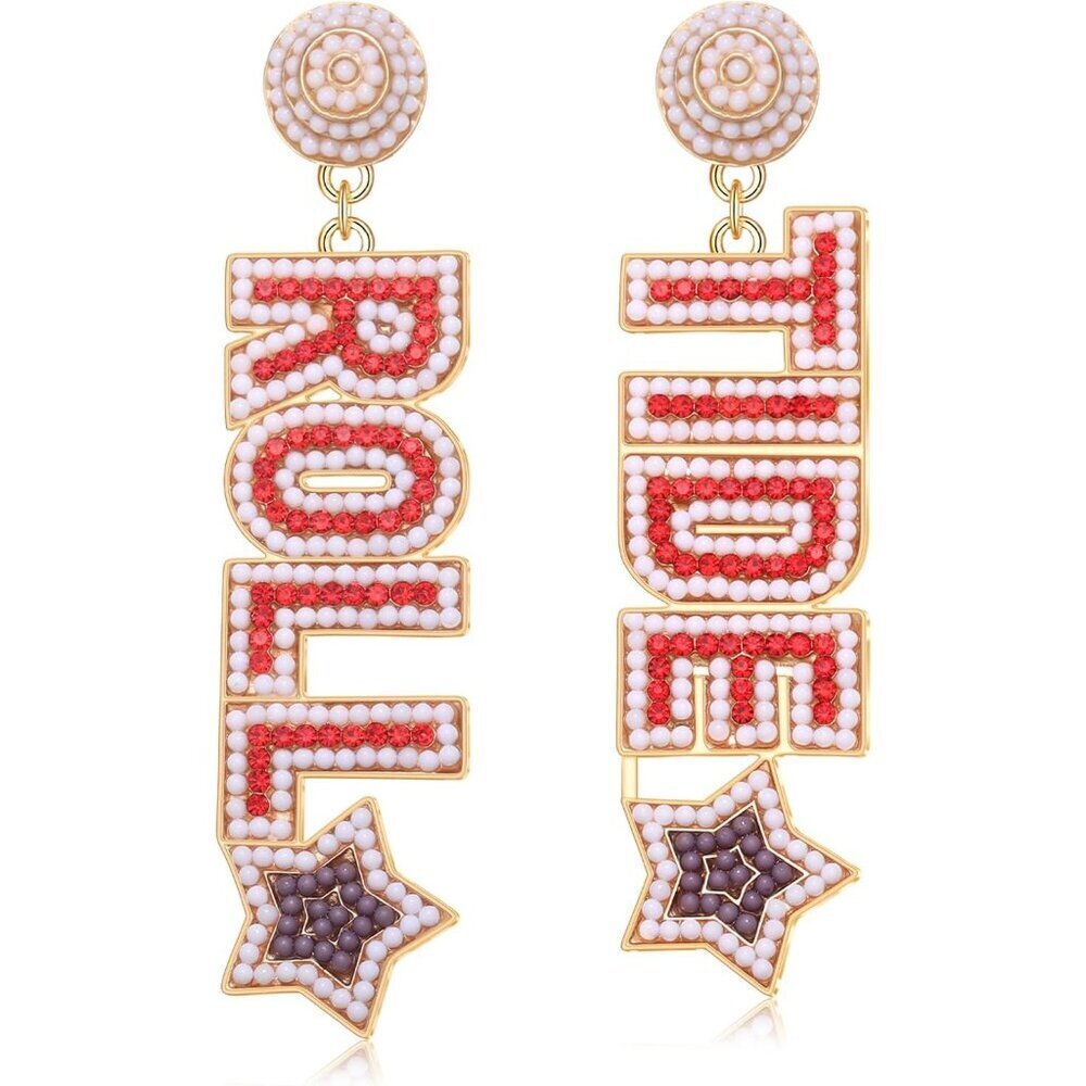 Game Day Earrings Women Rhinestone Beaded Football Drop Dangle Accessories